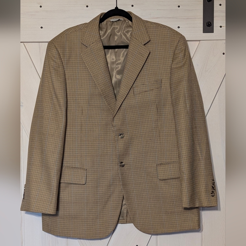 LINEA UOMO Vintage Mens Sport Coat Plaid Tan Colored Blazer Medium